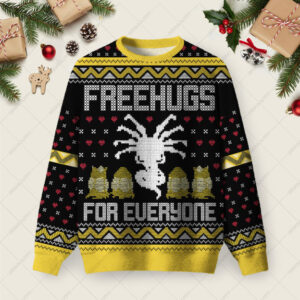 Free Hugs For Everyone Ugly Christmas Fuzzy Fleece Sweatshirt