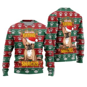 French Bulldog They See You When You Are Eating Christmas Ugly Christmas Sweater - Grishko.com