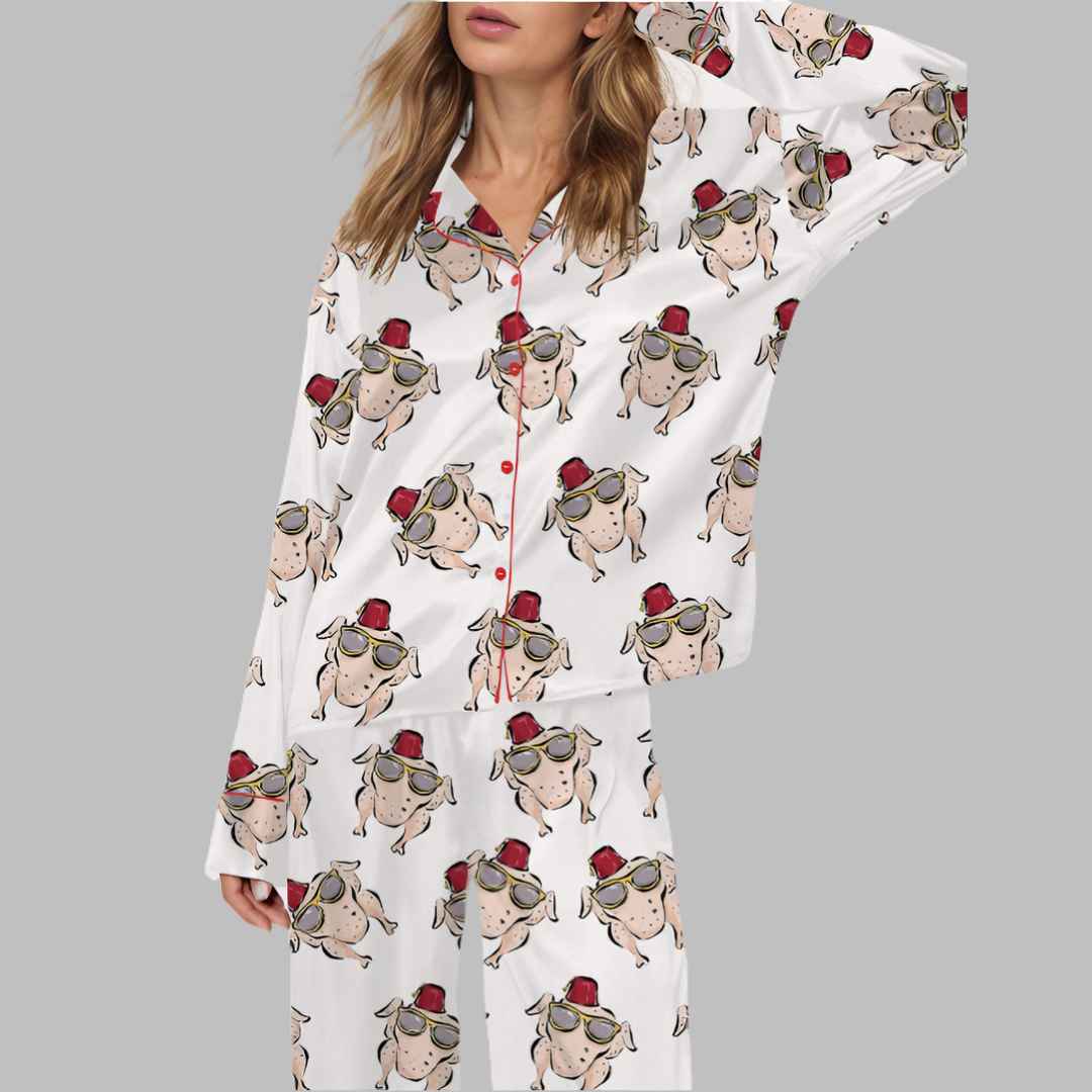 Friendsgiving Turkey Satin Pajama Set