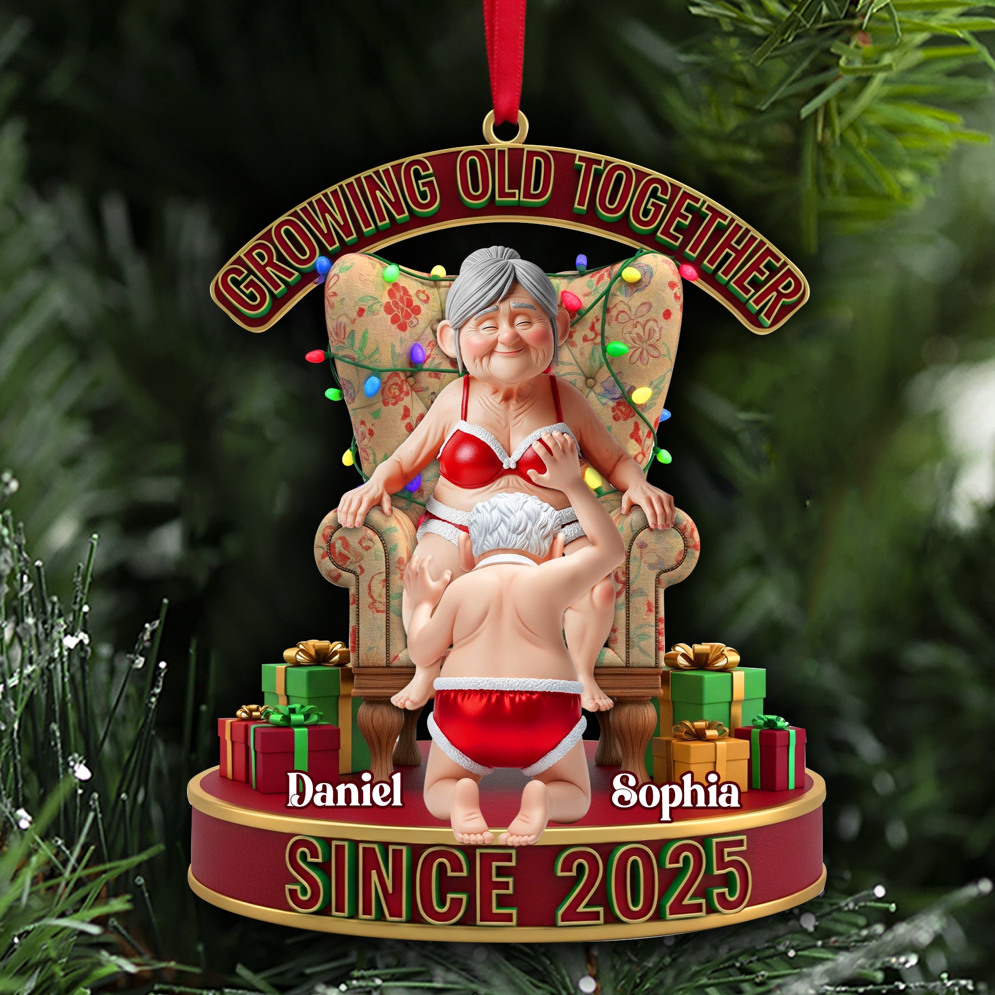 Alternative view of Frisky Old Couple Ornament - Personalized Christmas Gifts For Couples 04OHLU200925