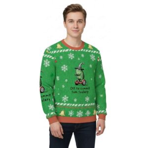 Alternative view of Frog Riding Scooter Frog Off To Commit Tom Foolery Christmas Ugly Sweater