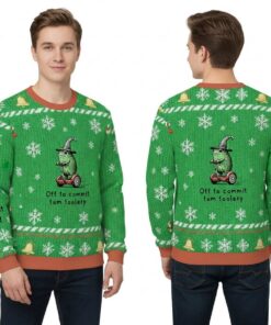 Frog Riding Scooter Frog Off To Commit Tom Foolery Christmas Ugly Sweater