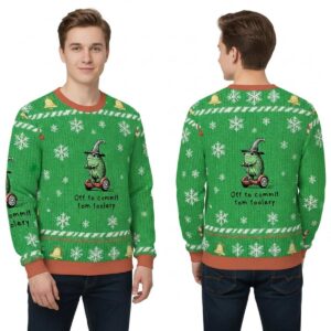 Frog Riding Scooter Frog Off To Commit Tom Foolery Christmas Ugly Sweater