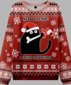 Funny Cat Found A Bone Gift Ugly Christmas Sweater