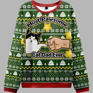 Alternative view of Funny Cat Mom And Dad Ugly Christmas Sweater - gullprint.com