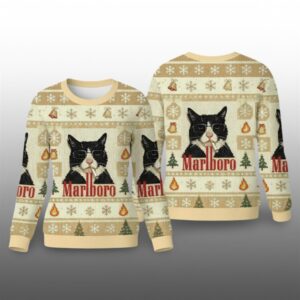 Funny Cat Smoking Cigarette Meme Ugly Christmas Sweater - Grishko.com