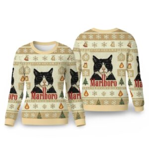 Alternative view of Funny Cat Smoking Cigarette Meme Ugly Christmas Sweater - Grishko.com