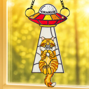 Alternative view of Funny Cat UFO Suncatcher Ornament Personalized Gifts For Cat Lovers 04NADT060625