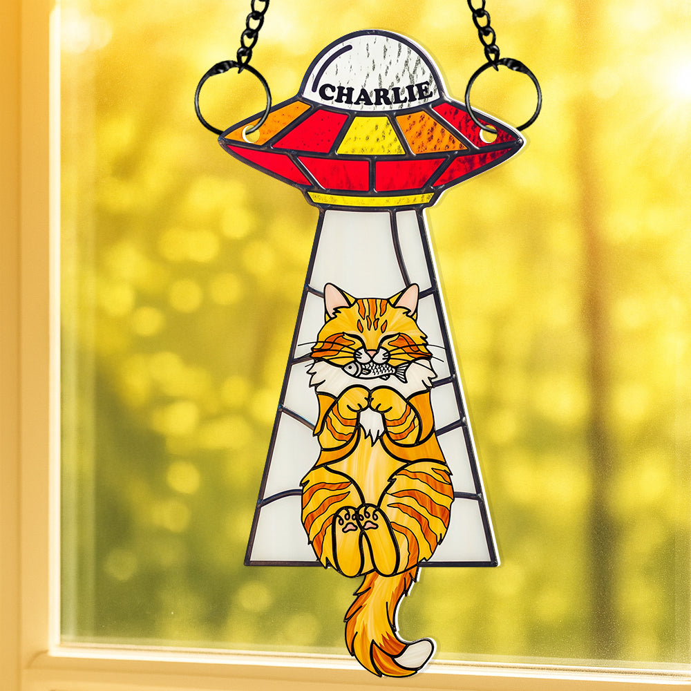 Alternative view of Funny Cat UFO Suncatcher Ornament Personalized Gifts For Cat Lovers 04NADT060625