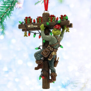 Alternative view of Funny Climbing Lineman Wood Ornament - Personalized Gifts For Lineman 02tgti061125