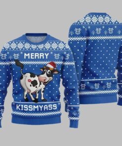 Alternative view of Funny Cow Merry Kissmyass Ugly Sweater Christmas 