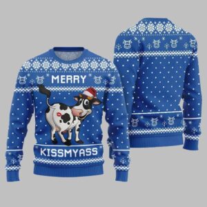 Alternative view of Funny Cow Merry Kissmyass Ugly Sweater Christmas - Grishko.com
