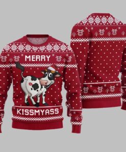 Funny Cow Merry Kissmyass Ugly Sweater Christmas 