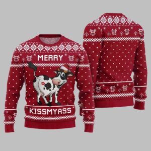 Funny Cow Merry Kissmyass Ugly Sweater Christmas - Grishko.com