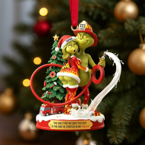 Funny Firefighter Green Monster Personalized Gifts For Couple Christmas Ornament 02tgtn011025