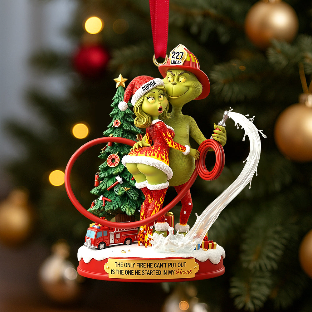 Funny Firefighter Green Monster Personalized Gifts For Couple Christmas Ornament 02tgtn011025