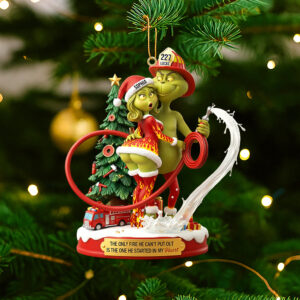 Alternative view of Funny Firefighter Green Monster Personalized Gifts For Couple Christmas Ornament 02tgtn011025