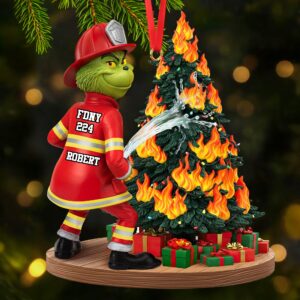 Funny Green Firefighter Ornament - Personalized Gifts For Firefighter 05huti071025