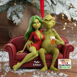 Alternative view of Funny Green Monster Couple Ornament - Personalized Gift For Couple Christmas Ornament 01KITI121125