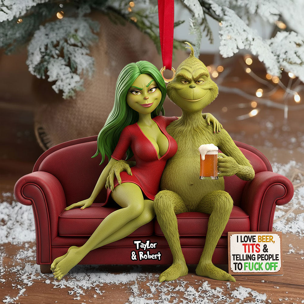 Alternative view of Funny Green Monster Couple Ornament - Personalized Gift For Couple Christmas Ornament 01KITI121125