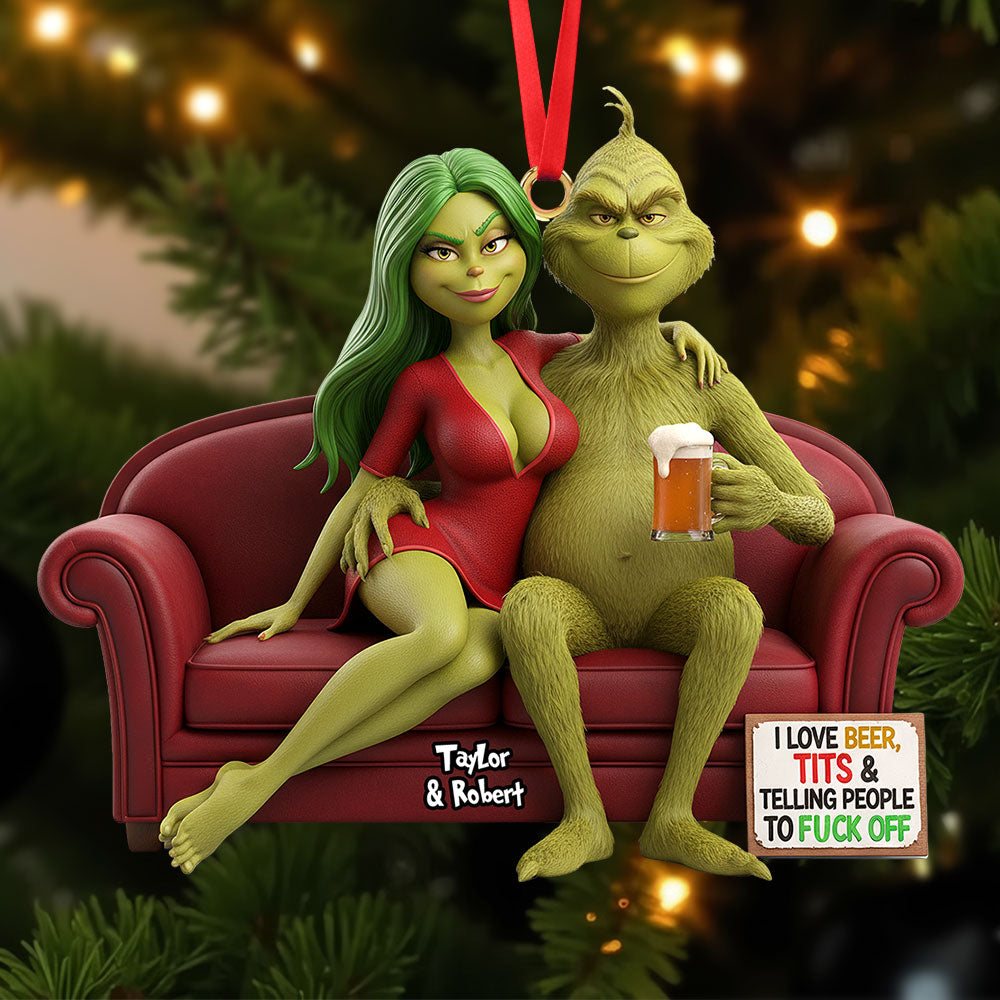 Funny Green Monster Couple Ornament - Personalized Gift For Couple Christmas Ornament 01KITI121125