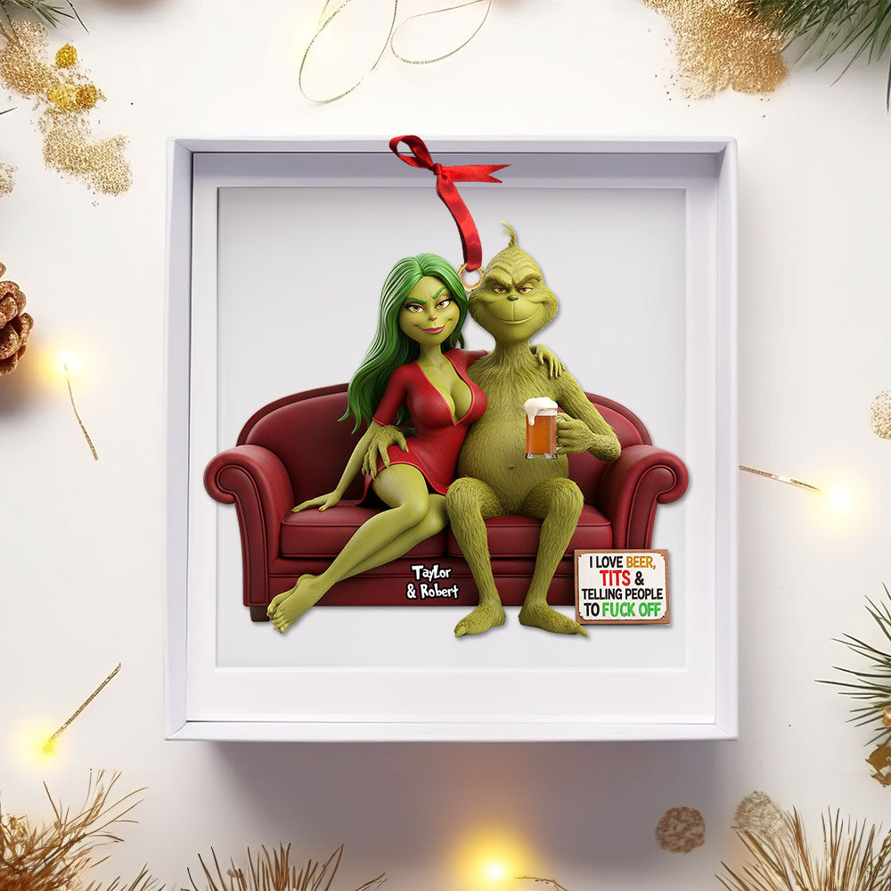 Funny Green Monster Couple Ornament - Personalized Gift For Couple Christmas Ornament 01KITI121125 - Image 4