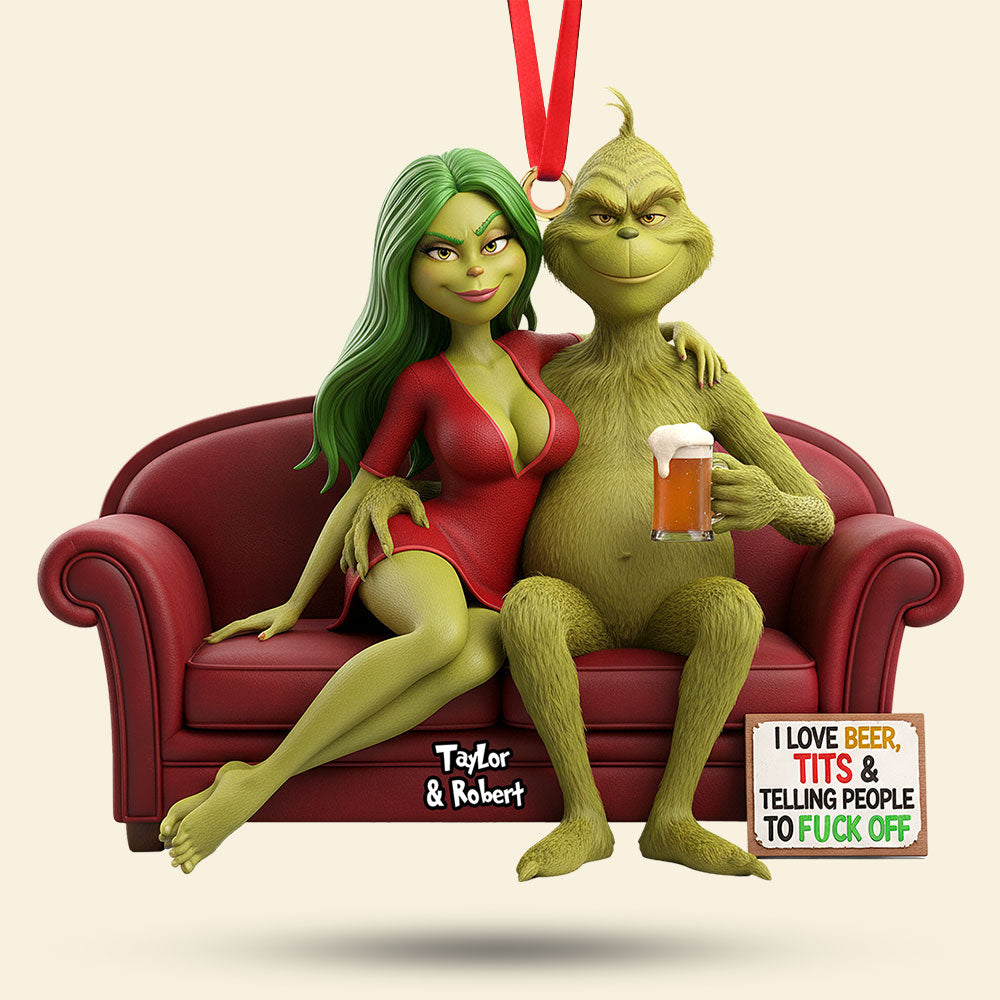 Funny Green Monster Couple Ornament - Personalized Gift For Couple Christmas Ornament 01KITI121125 - Image 3