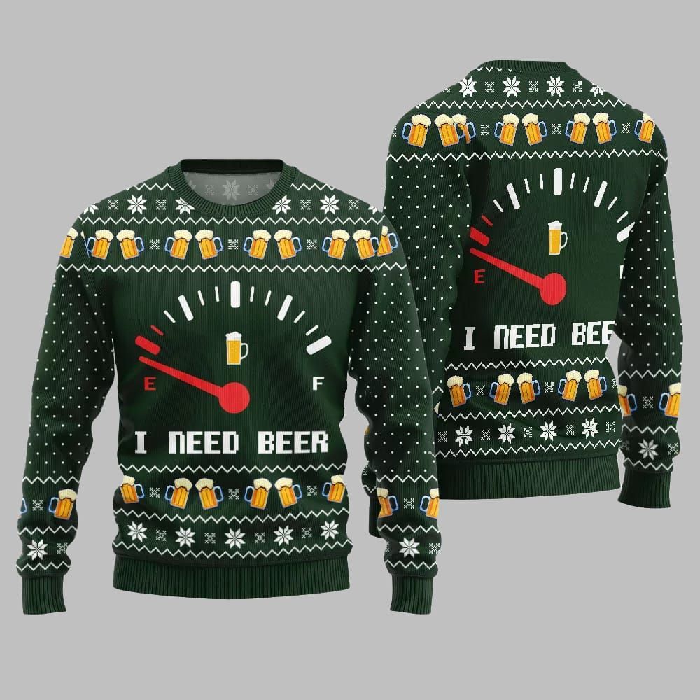 Funny I Need Beer Ugly Sweater 2025 Christmas - Grishko.com - Image 3