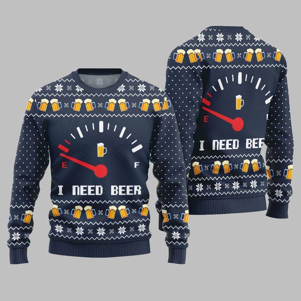 Funny I Need Beer Ugly Sweater 2025 Christmas - Grishko.com - Image 4