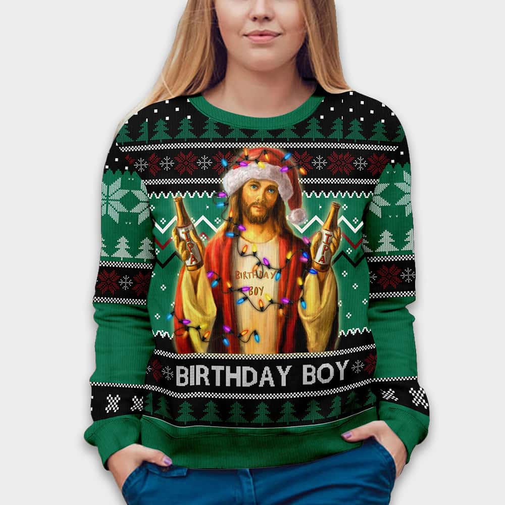 Funny Jesus Birthday Ugly Christmas Sweater - Image 3