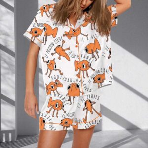 Funny Le Poisson Steve Orange Pajama Set For Women