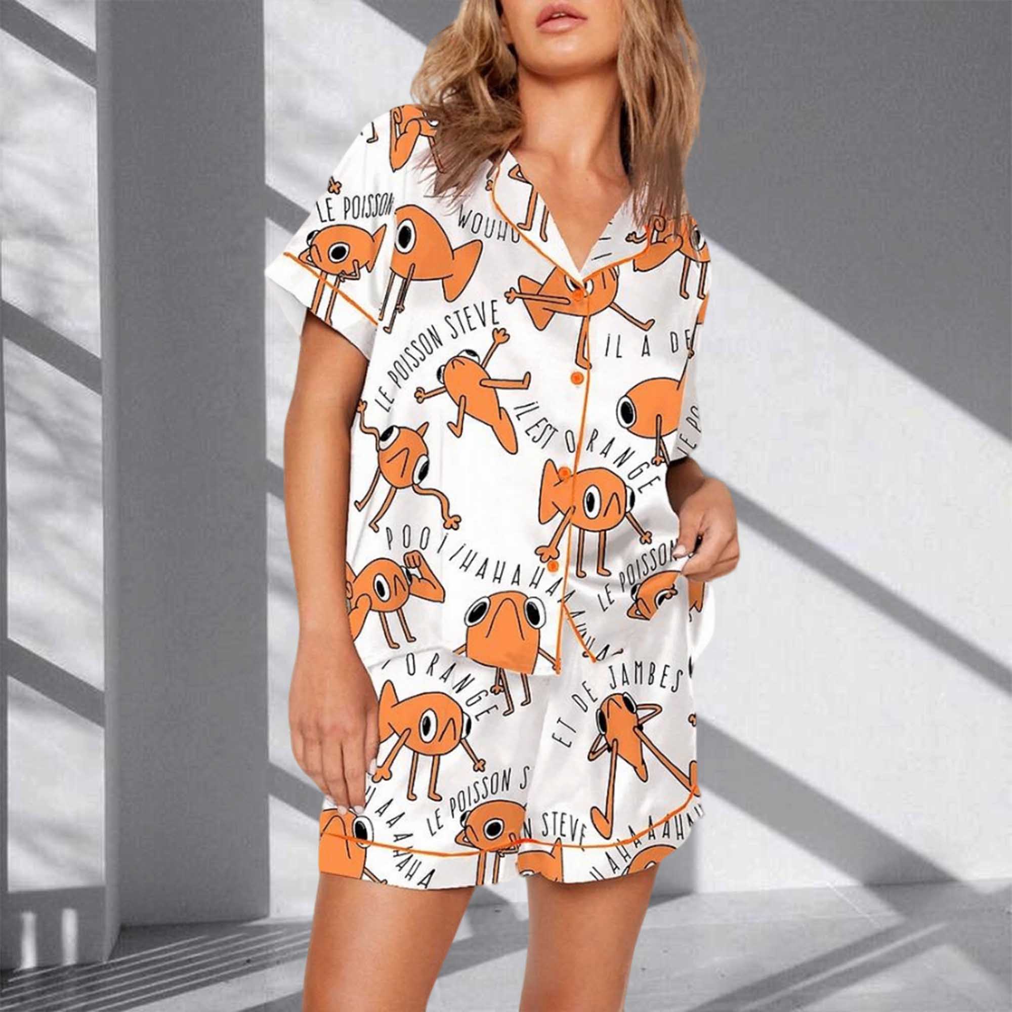 Alternative view of Funny Le Poisson Steve Orange Pajama Set For Women