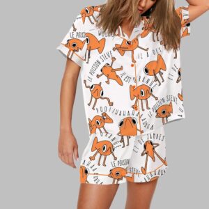Alternative view of Funny Le Poisson Steve Orange TikTok Print Pajama Set
