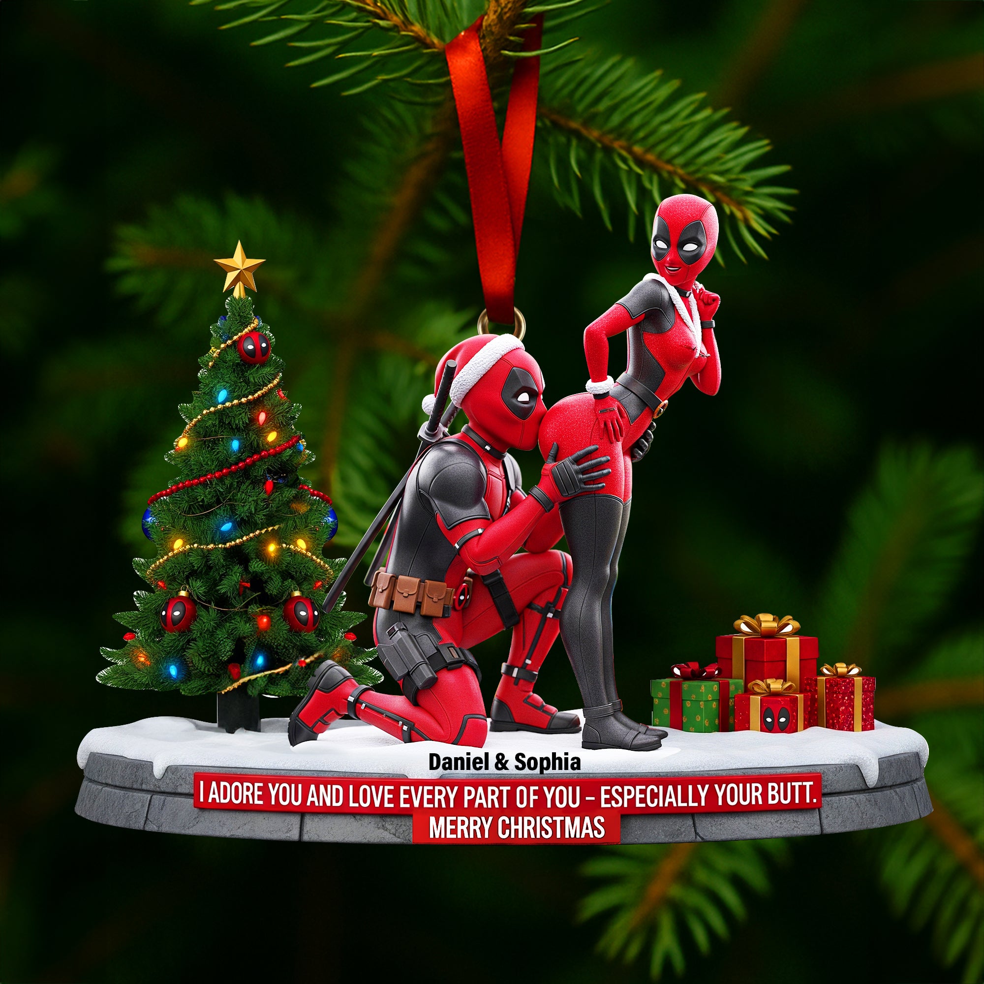 Funny Red Masked Couple Ornament - Personalized Gifts For Couple 03ohlu150925 - Image 3