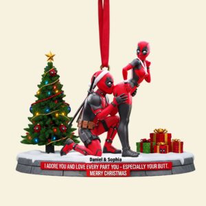 Alternative view of Funny Red Masked Couple Ornament - Personalized Gifts For Couple 03ohlu150925