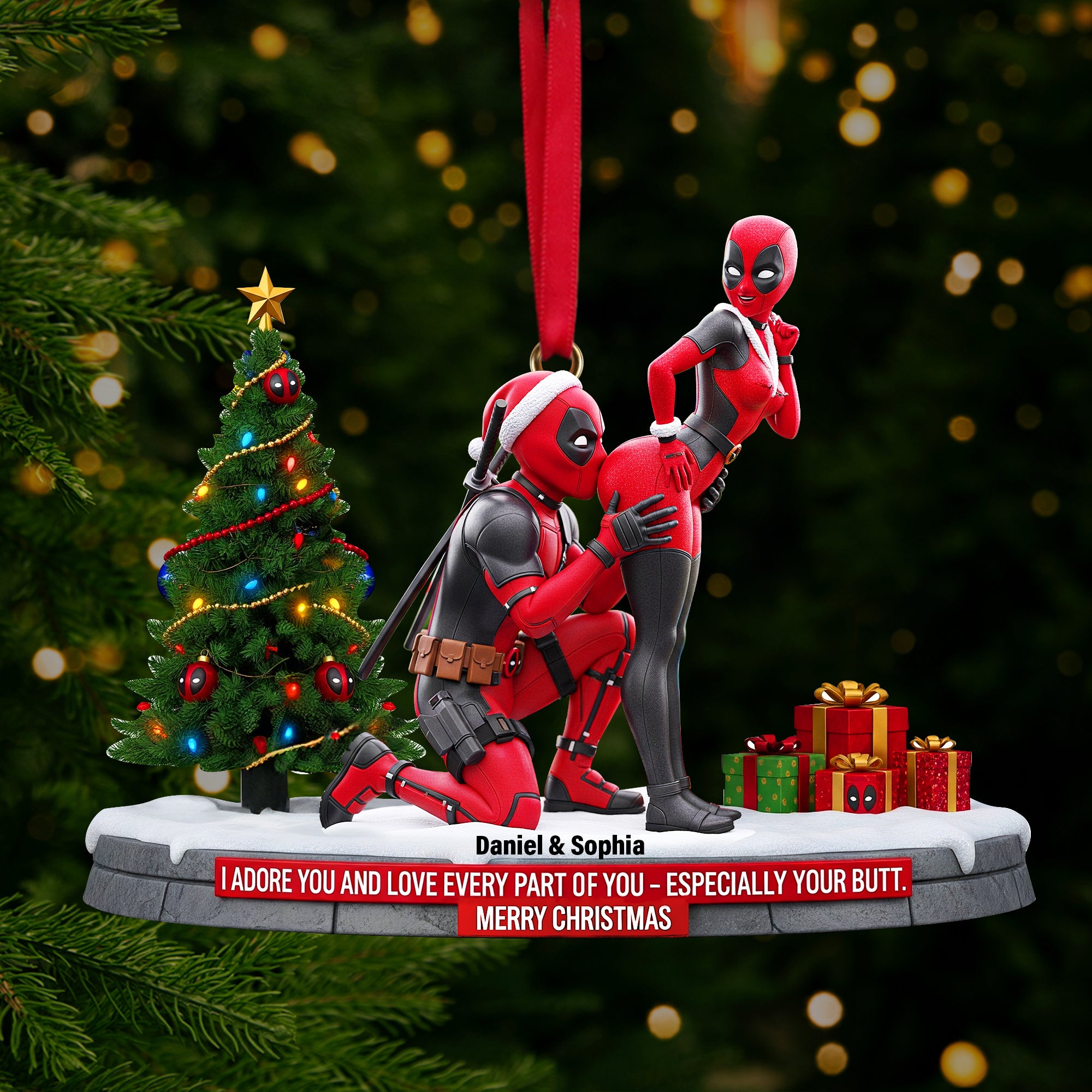 Funny Red Masked Couple Ornament - Personalized Gifts For Couple 03ohlu150925