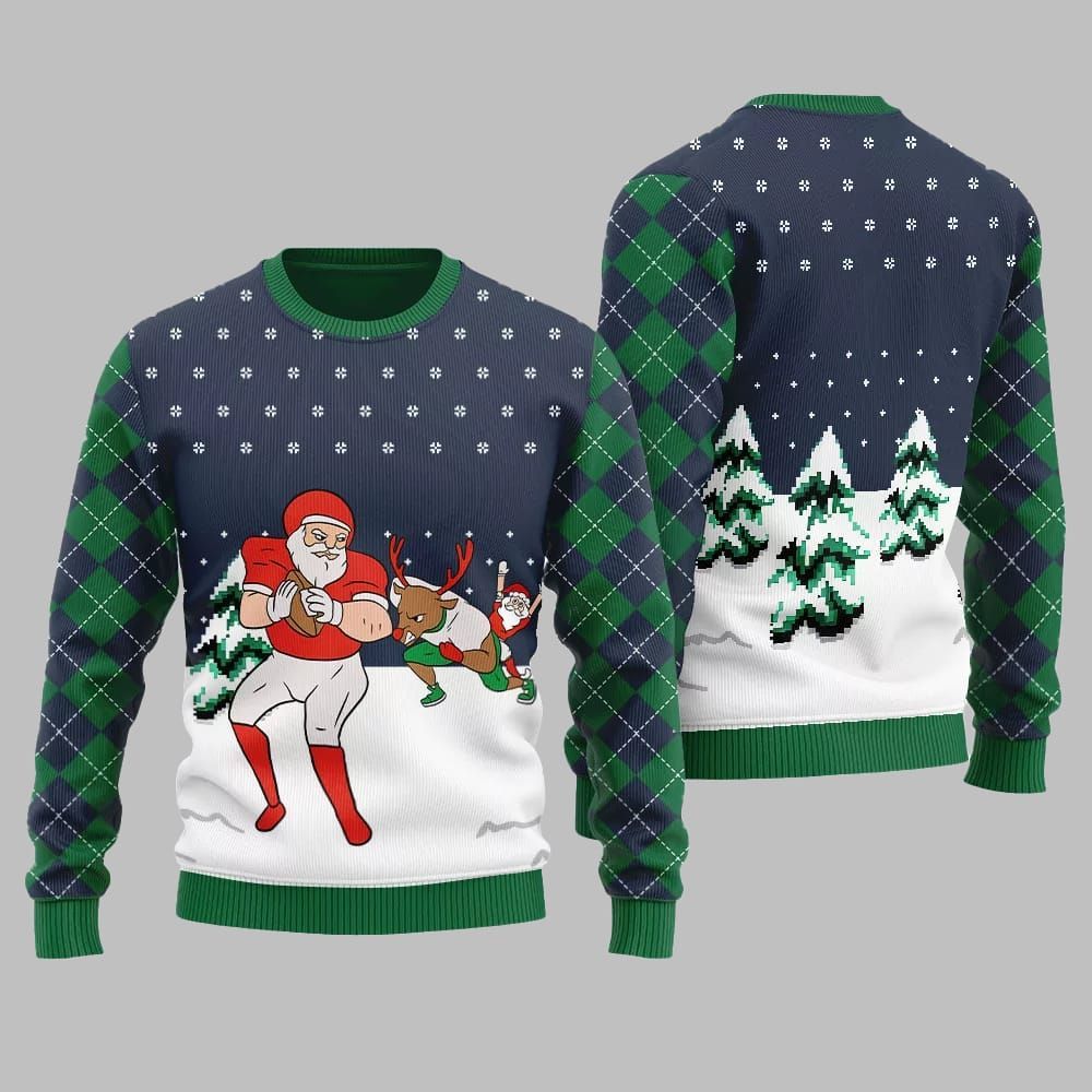 Funny Santa Football Ugly Sweater 2025 Christmas - Image 4