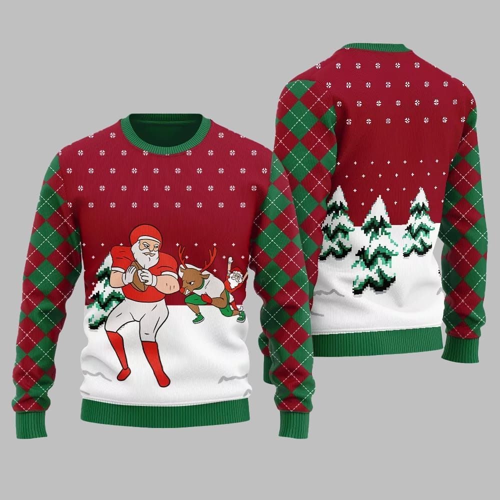 Funny Santa Football Ugly Sweater 2025 Christmas - Image 5