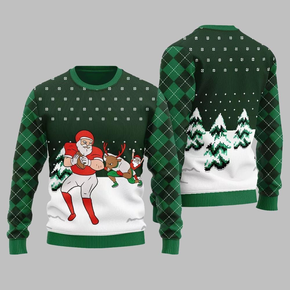 Funny Santa Football Ugly Sweater 2025 Christmas - Image 3