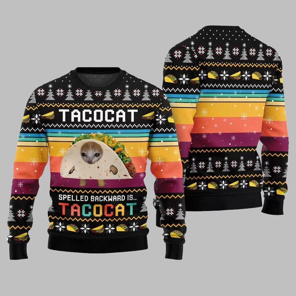 Funny Spelled Backward Is TacoCat Ugly Sweater 2025 Christmas - Grishko.com