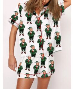 Alternative view of Funny Trump Santa Christmas Print Pajama Set
