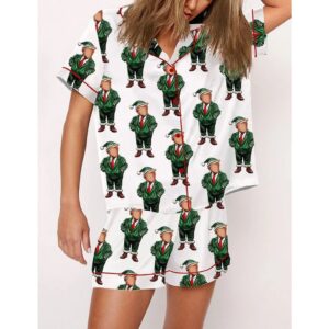 Alternative view of Funny Trump Santa Christmas Print Pajama Set