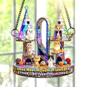 Alternative view of Furry Overlords Suncatcher Ornament - Personalized Christmas Gifts For Cat Lovers 06tgqn290725