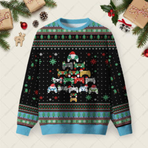 Gamepad Christmas Tree Ugly Christmas Fuzzy Fleece Sweatshirt