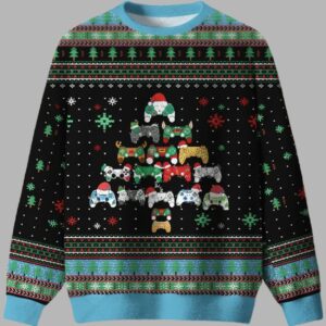 Gamepad Christmas Tree Ugly Christmas Sweater - gullprint.com