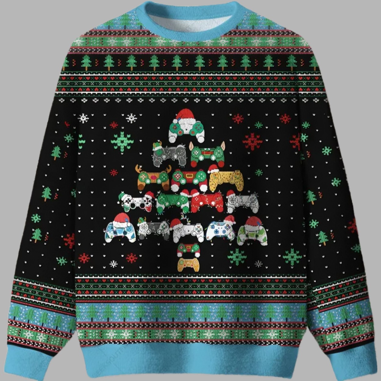 Gamepad Christmas Tree Ugly Christmas Sweater - gullprint.com