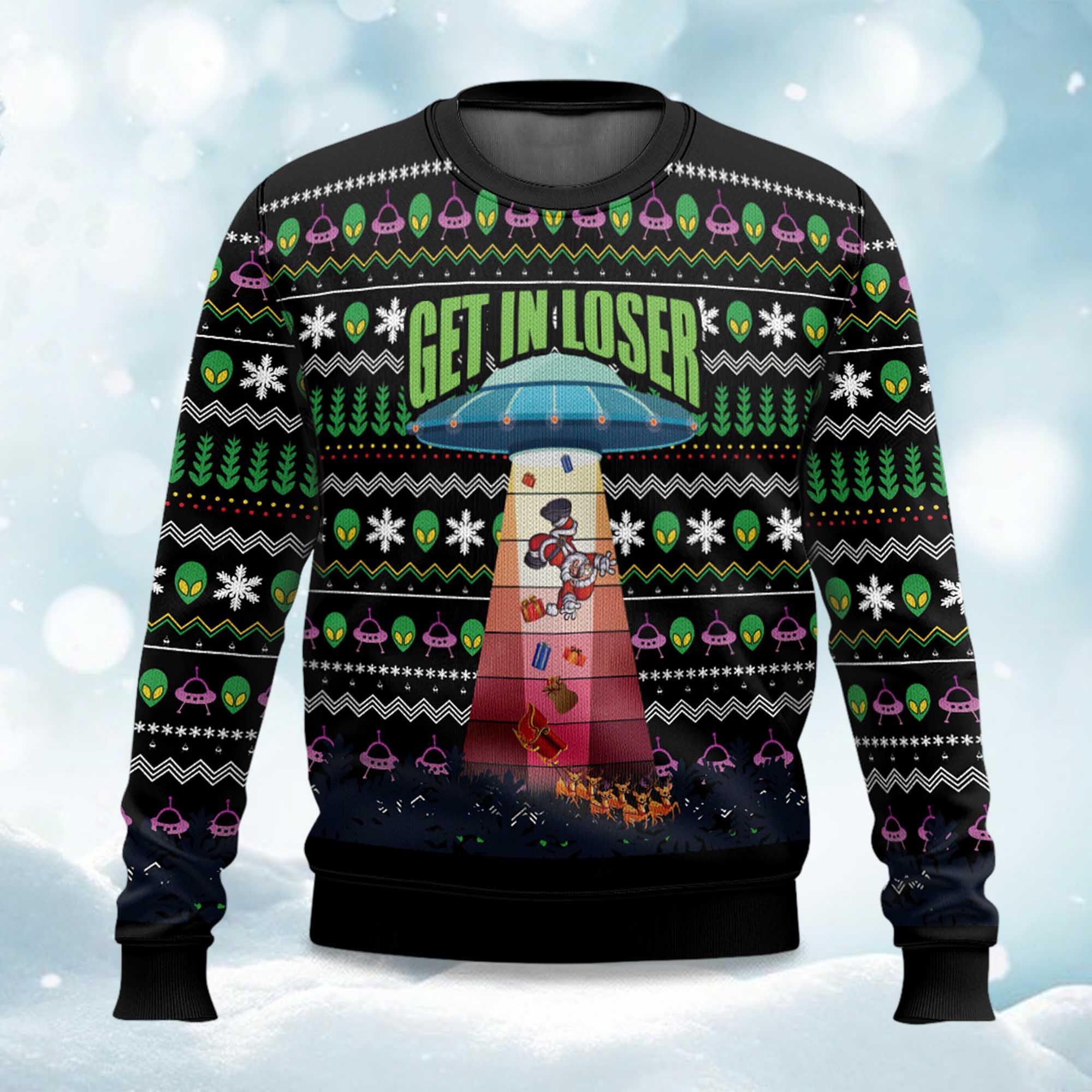Get In Loser Alien Kidnaps Santa Claus Ugly Christmas Sweater
