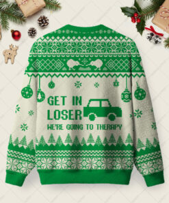 Alternative view of Get In Loser Weâ€™re Going To Therapy Ugly Christmas Fuzzy Fleece Sweatshirt