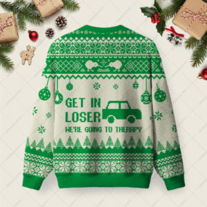 Alternative view of Get In Loser Weâ€™re Going To Therapy Ugly Christmas Fuzzy Fleece Sweatshirt
