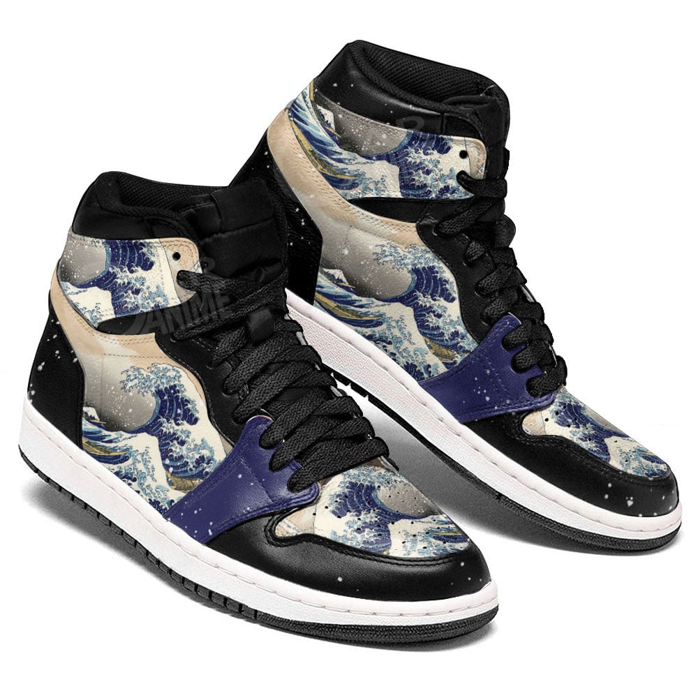 Kanagawa Great Wave J1s Sneakers Anime Custom - Image 2